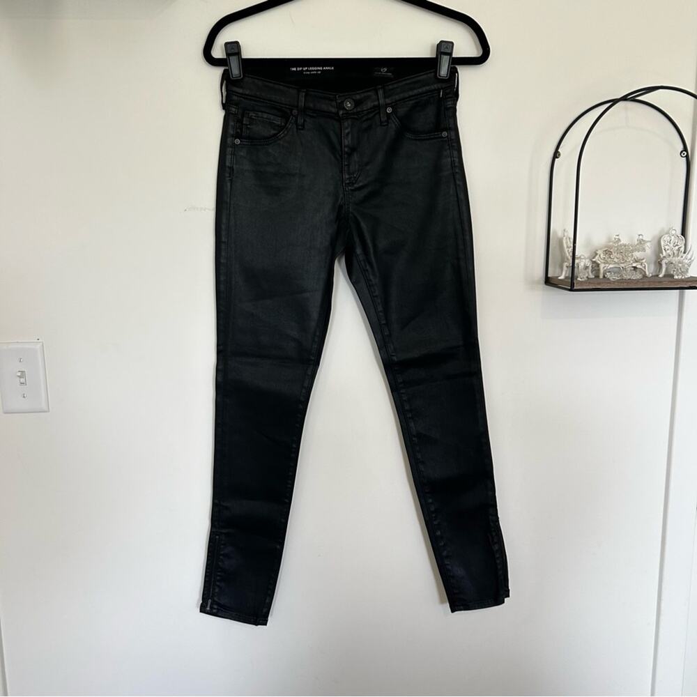 NWOT AG Adriano Goldschmied Black Faux Leather The Zip Up Ankle Legging Size 27
